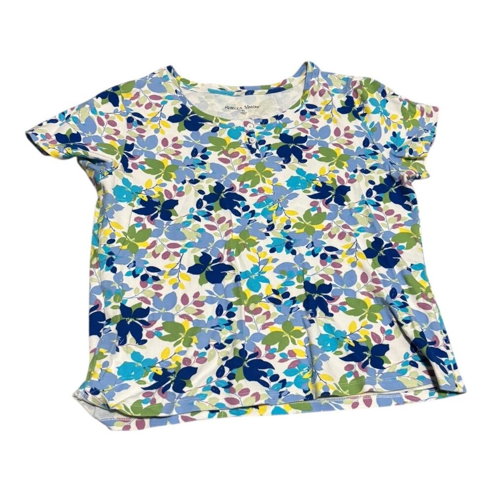 Rebecca Malone Floral Tee Size XL Button Detail